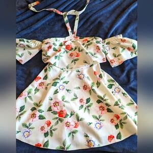 White Cream Puff Sleeve Sundress with Off the Shoulder Neckline